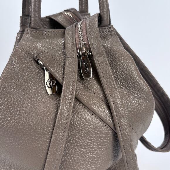 EUC Valentina Italian Leather Backpack Convertible Gray Sling Bag Zipper Medium - Picture 4 of 11